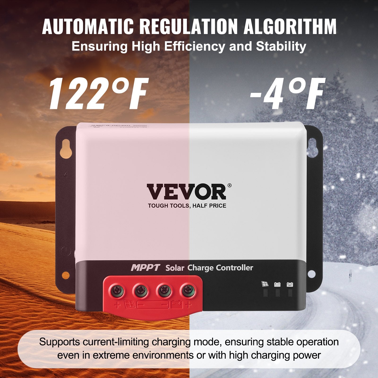 VEVOR 50A MPPT solar charge controller, 12V/24V auto DC input, solar panel controller with Bluetooth module, 98% charging efficiency, suitable for AGM, Gel, Flooded and Lithium batteries