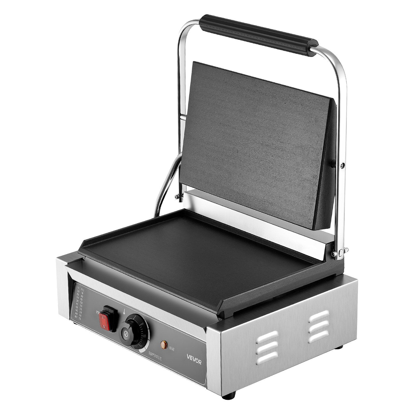 Komerciālais panini grils, 2200 W, nerūsējošais tērauds, 34x23 cm plakana emaljas plate ar temperatūras kontroli