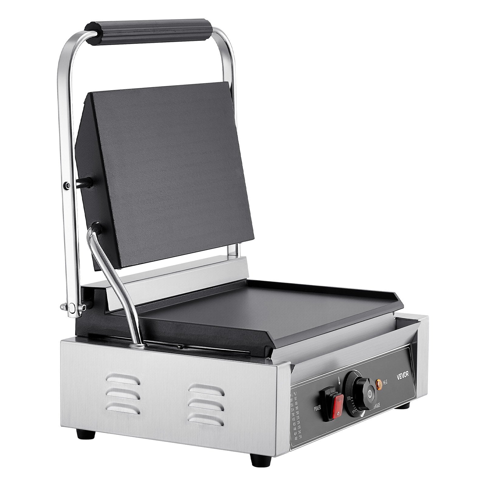 Komerciālais panini grils, 2200 W, nerūsējošais tērauds, 34x23 cm plakana emaljas plate ar temperatūras kontroli