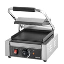 Komerciālais panini grils, 1800 W elektriskā sviestmaižu prese ar rokturi un temperatūras regulēšanu, nerūsējošais tērauds, 22 × 23 cm gluda emaljas plate, piemērots hamburgeriem, steikam un bekonam