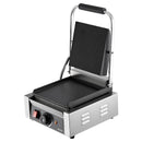 Komerciālais panini grils, 1800 W elektriskā sviestmaižu prese ar rokturi un temperatūras regulēšanu, nerūsējošais tērauds, 22 × 23 cm gluda emaljas plate, piemērots hamburgeriem, steikam un bekonam