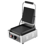 Komerciālais panini grils, 1800 W elektriskā sviestmaižu prese ar rokturi un temperatūras regulēšanu, nerūsējošais tērauds, 22 × 23 cm gluda emaljas plate, piemērots hamburgeriem, steikam un bekonam
