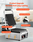 Komerciālais Panini grils 1800W, elektriskā sviestmaižu prese, nerūsējošais tērauds, temperatūras regulēšana, 22×23 cm plakana emaljas plate