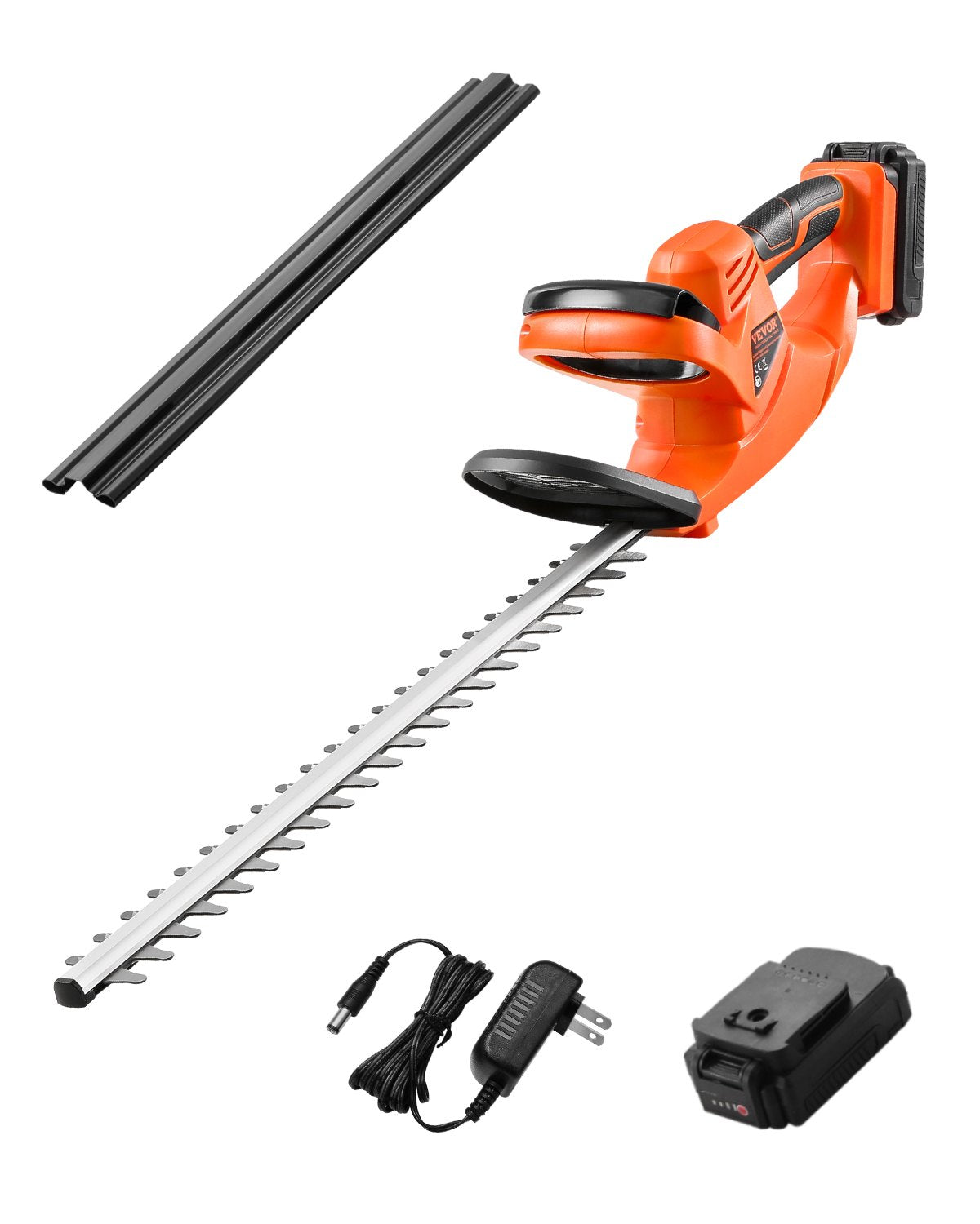 VEVOR bezvadu elektriskais dzīvžoga trimmeris, 20 V, 2 Ah akumulators, 510 mm divvirzienu asmens