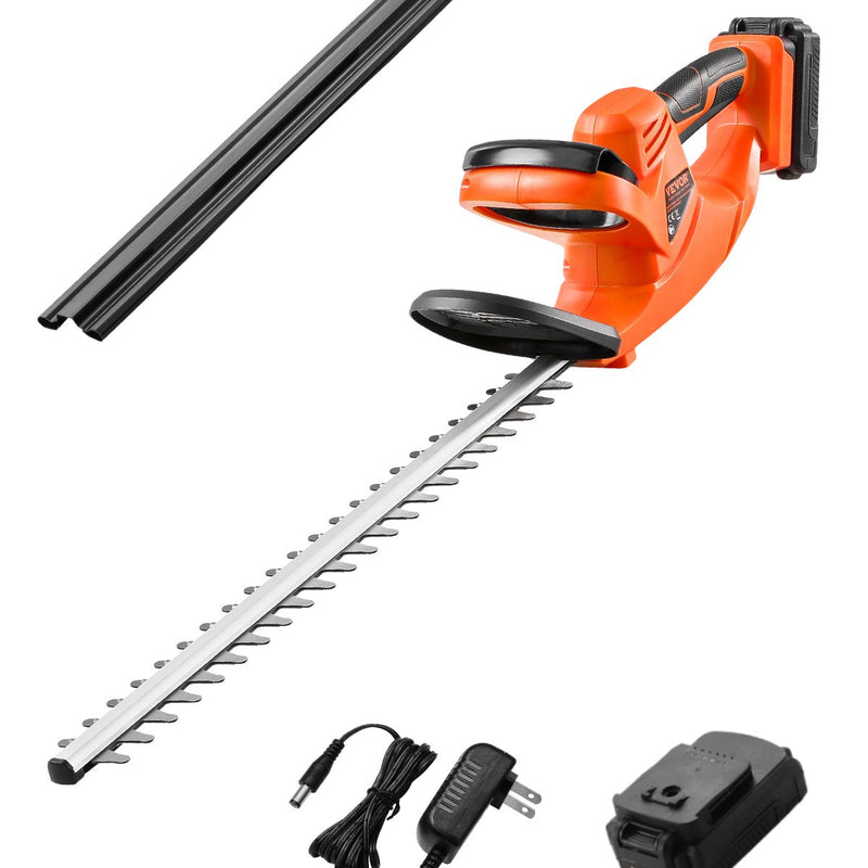 VEVOR bezvadu elektriskais dzīvžoga trimmeris, 20 V, 2 Ah akumulators, 510 mm divvirzienu asmens