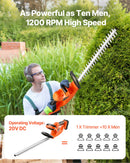 VEVOR bezvadu elektriskais dzīvžoga trimmeris, 20 V, 2 Ah akumulators, 510 mm divvirzienu asmens