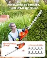 VEVOR bezvadu elektriskais dzīvžoga trimmeris, 20 V, 2 Ah akumulators, 510 mm divvirzienu asmens