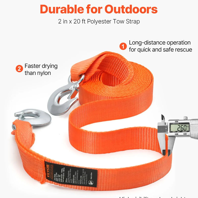 VEVOR Vilkšanas troses siksna 7 711 kg 6,1 m ar 2 āķiem