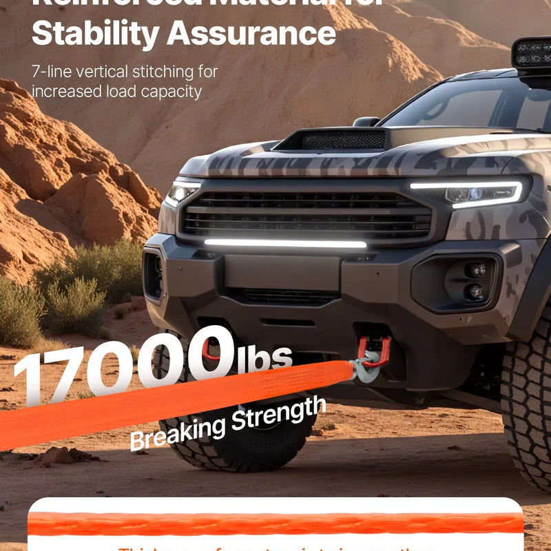 VEVOR Vilkšanas troses siksna 7 711 kg 6,1 m ar 2 āķiem