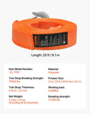 VEVOR Vilkšanas troses siksna 7 711 kg 6,1 m ar 2 āķiem