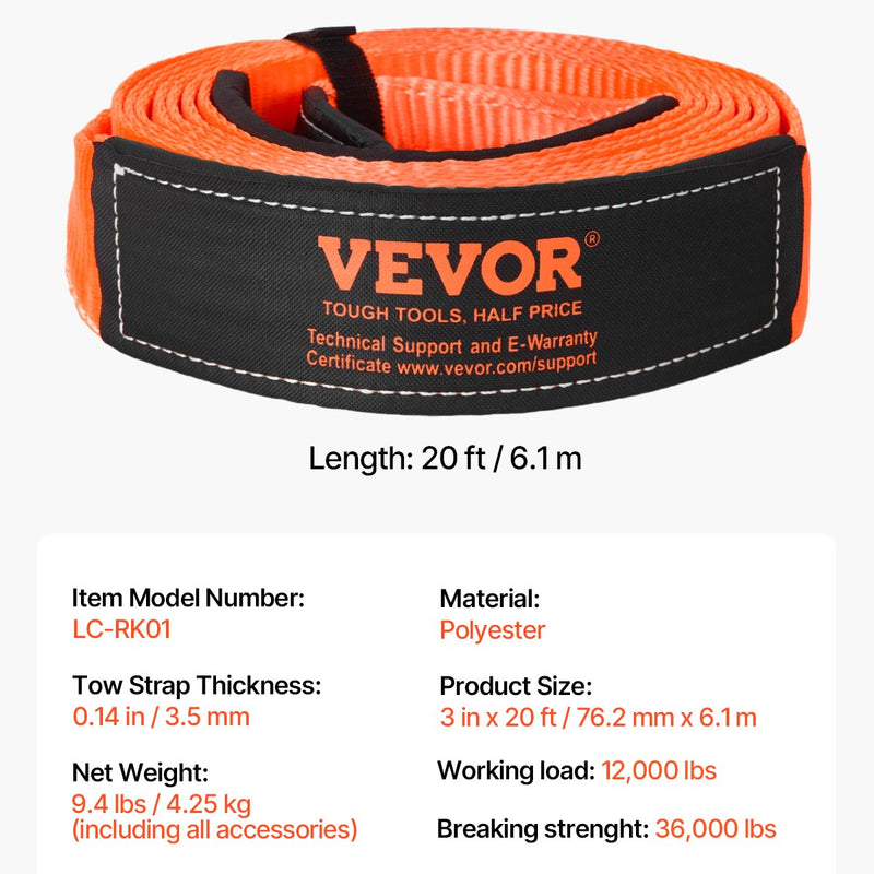 Автомобильный буксировочный ремень 16 329 кг 6,1 м для аварийных тяжелых работ