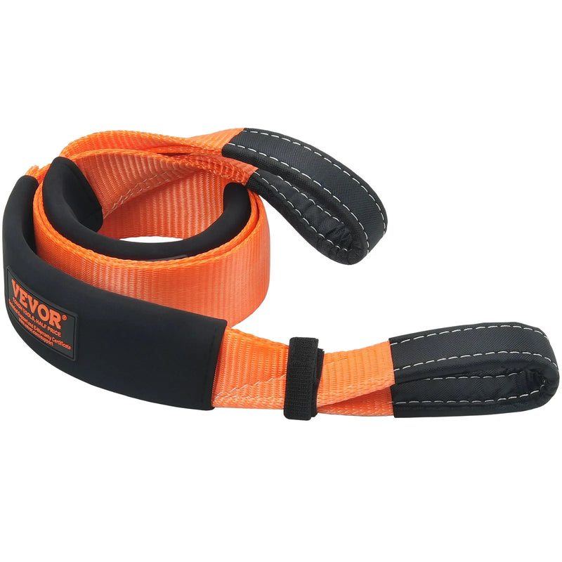 Auto vilkšanas troses/siksnas virve 7,6 cm × 2,4 m, pārrāvuma izturība 16,3 t, trīskārši pastiprinātas cilpas, koku aizsargs, vinčas pagarinājuma siksna, bezceļu vilkšanai un atgūšanai, izturīga ekstremālos laikapstākļos