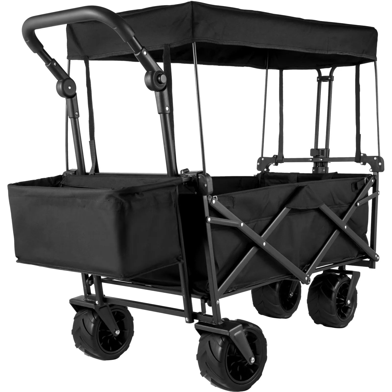 VEVOR saliekami transportēšanas ratiņi ar noņemamu jumtu, 600D oxford audums, ratiņi ar lieliem riteņiem un regulējamu rokturi, pārnēsājami salokāmi ratiņi pludmalei, dārzam un sporta aktivitātēm