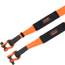 Poliestera smagās klases vilkšanas un atjaunošanas komplekts, 7,6 cm × 9,1 m, 16 329 kg, ar trīskārši pastiprinātām cilpām, 5,1 cm sakabes uztvērēju, divām 1,9 cm D-veida šaklēm un uzglabāšanas somu