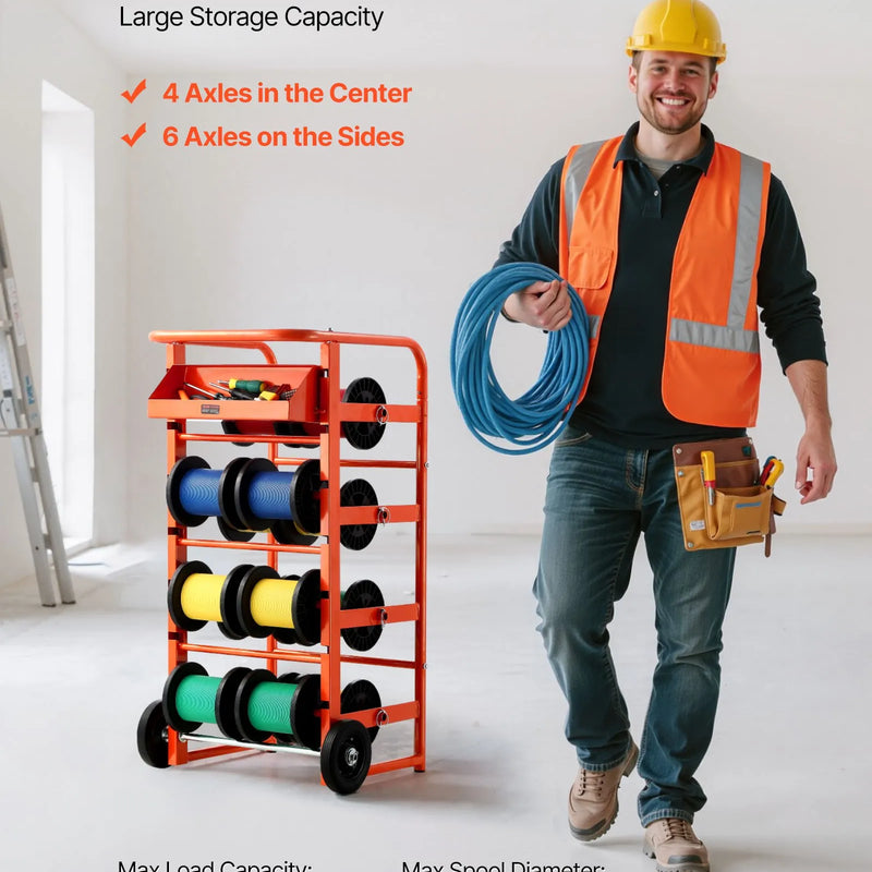 Vadu ruļļu statīvs ar 11 stieņiem — kabeļu turētājs rūpnieciskai un elektropreču tirdzniecības lietošanai