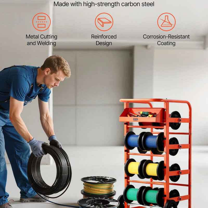 Vadu ruļļu statīvs ar 11 stieņiem — kabeļu turētājs rūpnieciskai un elektropreču tirdzniecības lietošanai