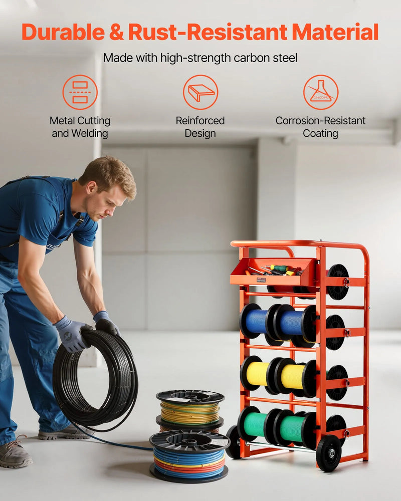 Vadu ruļļu statīvs ar 11 stieņiem — kabeļu turētājs rūpnieciskai un elektropreču tirdzniecības lietošanai