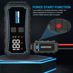 AVAPOW E5 PRO 12 V pārnēsājamais auto akumulatora starteris, 2000 A, 44,4 Wh, līdz 7 L benzīna un 4 L dīzeļdzinējiem, ar USB uzlādi un LED lukturi
