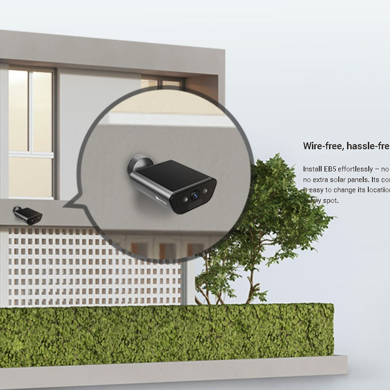 EZVIZ EB5 4K Smart Home Solar Camera Type C, sisseehitatud 1,4W päikesepaneel, värviline öönägemine, kahepoolne kõne, toetab Wi-Fi 6 võrku (2,4 GHz), H.265 videokompressioon⁴.