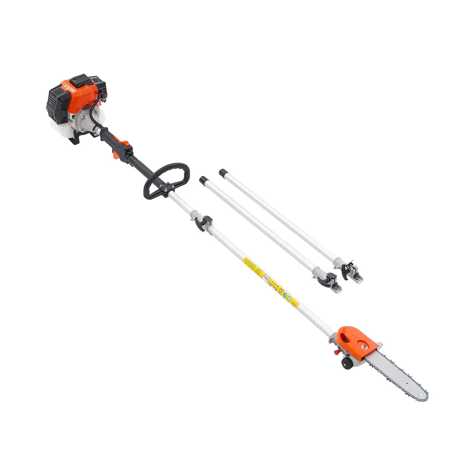 VEVOR benzīna teleskopiskais zaru zāģis ar 43 cm³ divtaktu dzinēju, 25,4 cm griešanas sliedi, rotējamu griešanas galvu un pagarinājumu no 2,1 līdz 3,6 m, jaudīgs bezvadu ķēdes zāģis koku apgriešanai un kopšanai