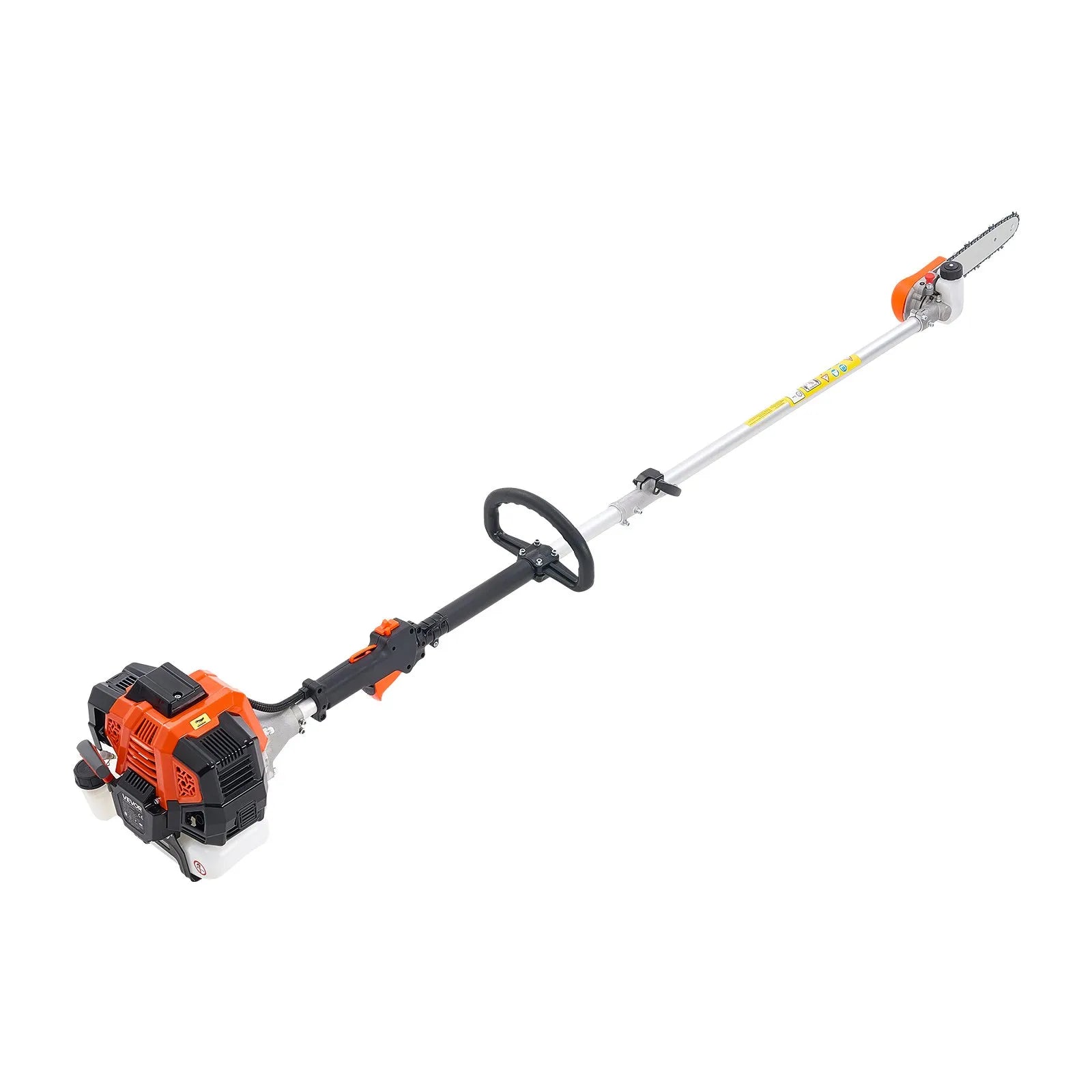 VEVOR benzīna teleskopiskais zaru zāģis ar 43 cm³ divtaktu dzinēju, 25,4 cm griešanas sliedi, rotējamu griešanas galvu un pagarinājumu no 2,1 līdz 3,6 m, jaudīgs bezvadu ķēdes zāģis koku apgriešanai un kopšanai