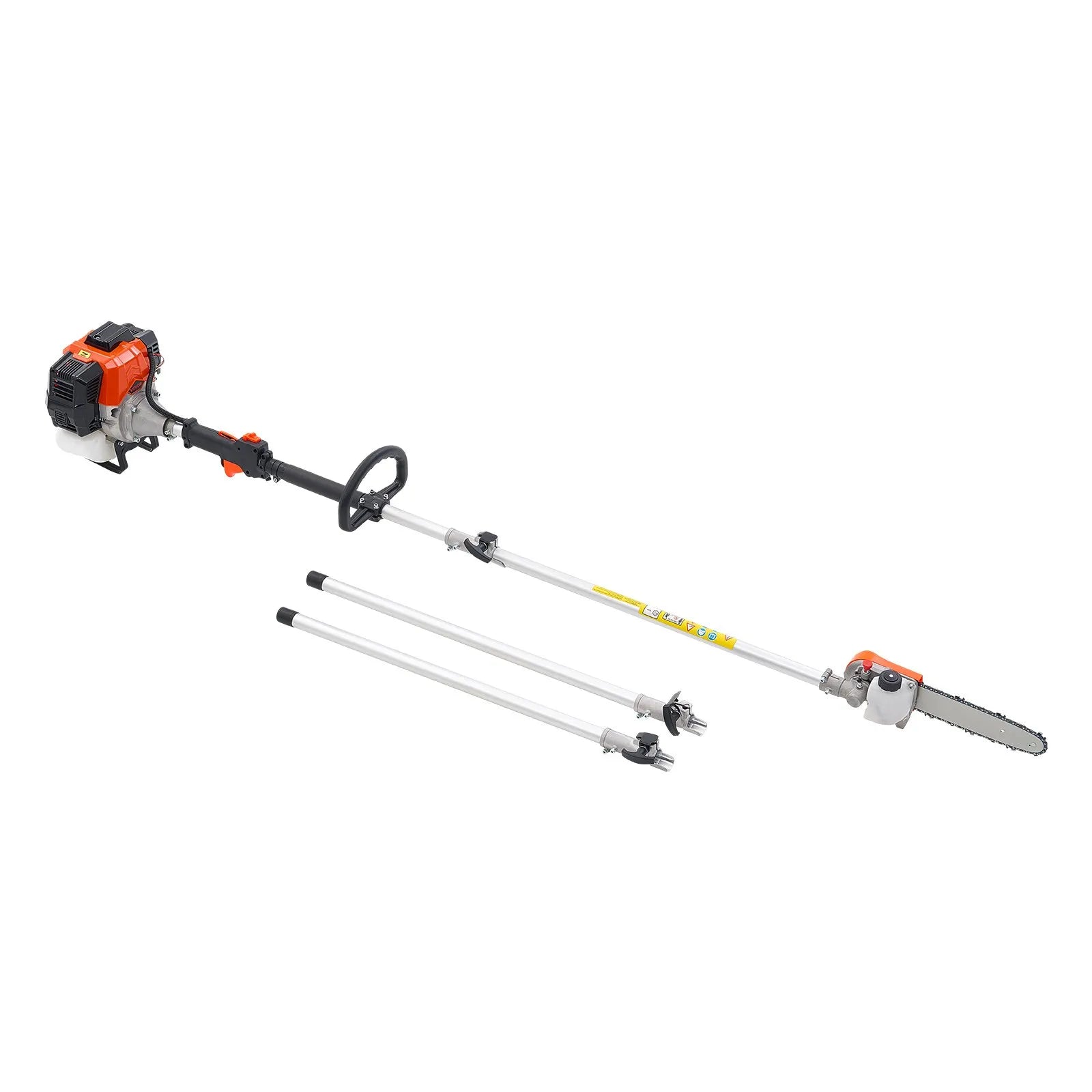 VEVOR benzīna teleskopiskais zaru zāģis ar 43 cm³ divtaktu dzinēju, 25,4 cm griešanas sliedi, rotējamu griešanas galvu un pagarinājumu no 2,1 līdz 3,6 m, jaudīgs bezvadu ķēdes zāģis koku apgriešanai un kopšanai