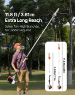 VEVOR benzīna teleskopiskais zaru zāģis ar 43 cm³ divtaktu dzinēju, 25,4 cm griešanas sliedi, rotējamu griešanas galvu un pagarinājumu no 2,1 līdz 3,6 m, jaudīgs bezvadu ķēdes zāģis koku apgriešanai un kopšanai