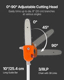 VEVOR benzīna teleskopiskais zaru zāģis ar 43 cm³ divtaktu dzinēju, 25,4 cm griešanas sliedi, rotējamu griešanas galvu un pagarinājumu no 2,1 līdz 3,6 m, jaudīgs bezvadu ķēdes zāģis koku apgriešanai un kopšanai