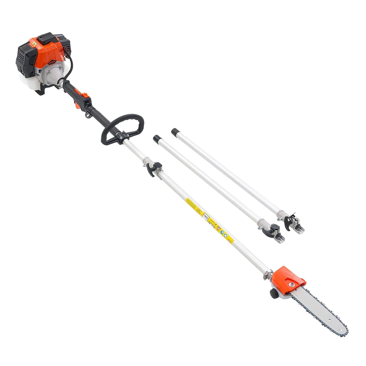 VEVOR benzīna teleskopiskais zaru zāģis ar 33 cm³ divtaktu dzinēju, 20,3 cm griešanas sliedi, 850 ml degvielas tvertni un pagarinājumu no 2,08 līdz 3,58 m, jaudīgs bezvadu ķēdes zāģis koku apgriešanai un kopšanai
