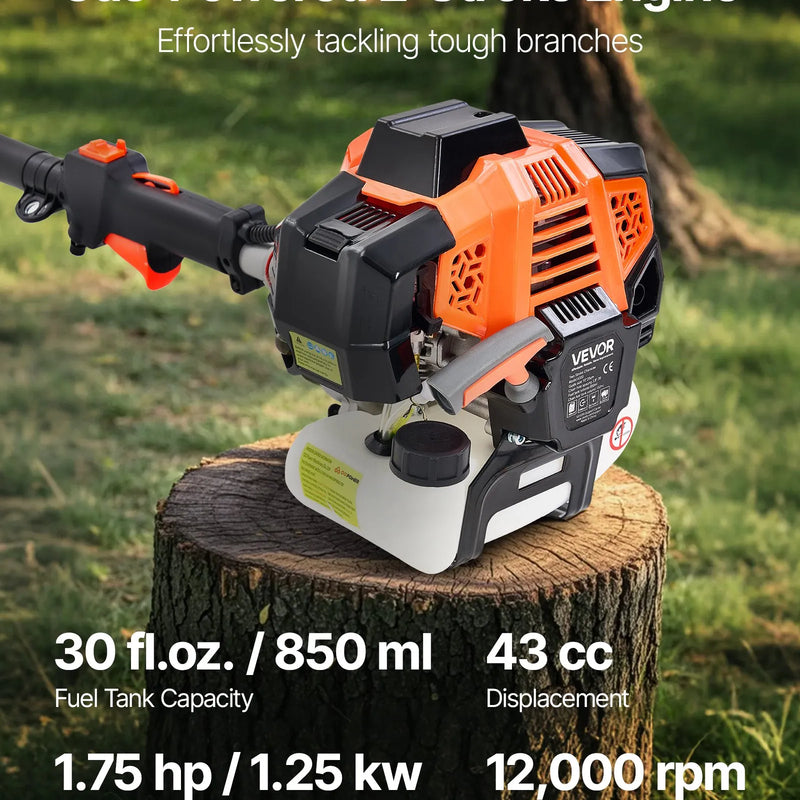 VEVOR benzīna teleskopiskais zaru zāģis ar 33 cm³ divtaktu dzinēju, 20,3 cm griešanas sliedi, 850 ml degvielas tvertni un pagarinājumu no 2,08 līdz 3,58 m, jaudīgs bezvadu ķēdes zāģis koku apgriešanai un kopšanai