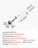 VEVOR benzīna teleskopiskais zaru zāģis ar 33 cm³ divtaktu dzinēju, 20,3 cm griešanas sliedi, 850 ml degvielas tvertni un pagarinājumu no 2,08 līdz 3,58 m, jaudīgs bezvadu ķēdes zāģis koku apgriešanai un kopšanai