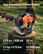 VEVOR benzīna teleskopiskais zaru zāģis ar 25 cm³ divtaktu dzinēju, 30,5 cm griešanas sliedi, 650 ml degvielas tvertni un pagarinājumu no 2,12 līdz 3,62 m, jaudīgs bezvadu ķēdes zāģis koku apgriešanai un kopšanai