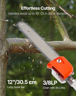 VEVOR benzīna teleskopiskais zaru zāģis ar 25 cm³ divtaktu dzinēju, 30,5 cm griešanas sliedi, 650 ml degvielas tvertni un pagarinājumu no 2,12 līdz 3,62 m, jaudīgs bezvadu ķēdes zāģis koku apgriešanai un kopšanai