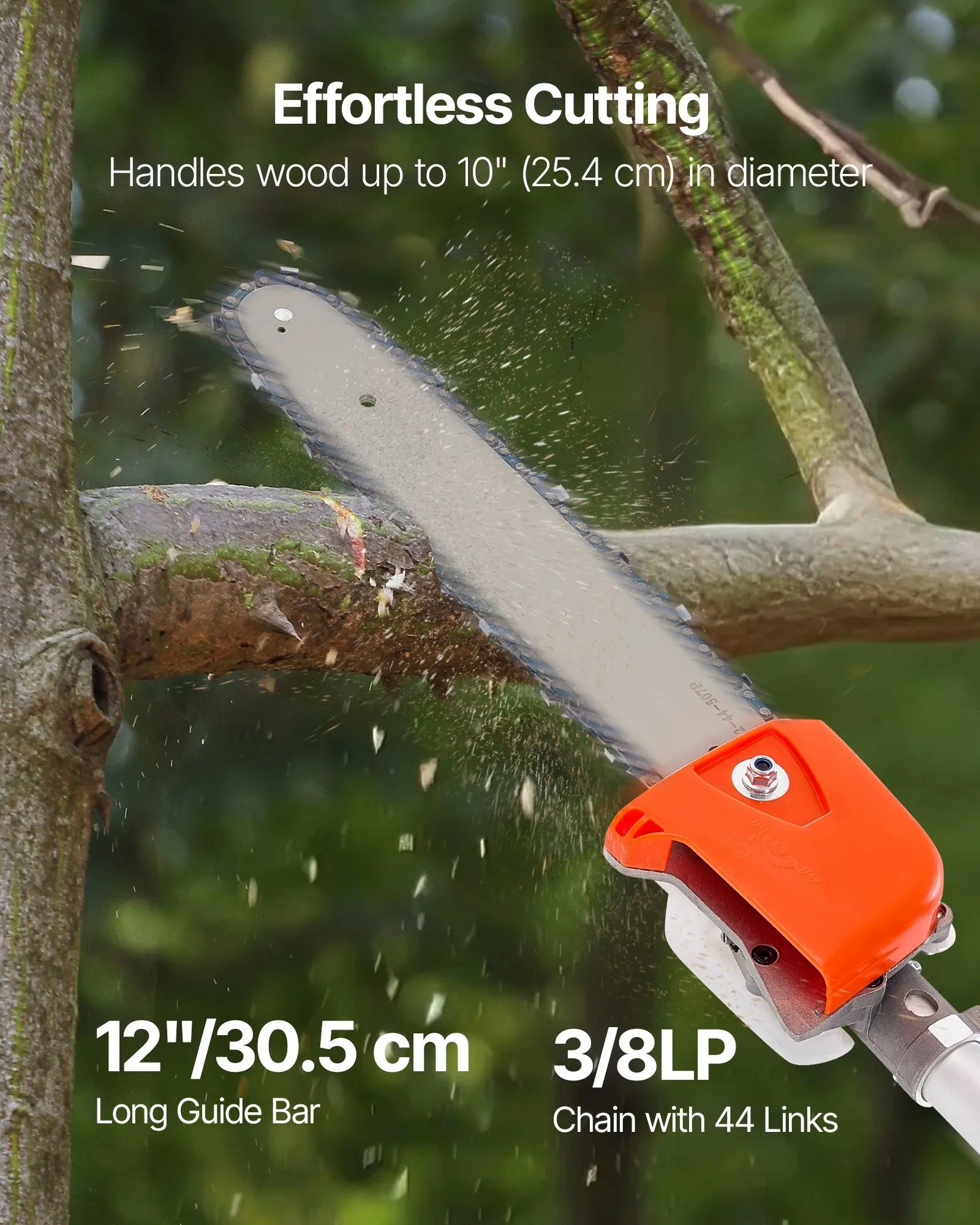 VEVOR benzīna teleskopiskais zaru zāģis ar 25 cm³ divtaktu dzinēju, 30,5 cm griešanas sliedi, 650 ml degvielas tvertni un pagarinājumu no 2,12 līdz 3,62 m, jaudīgs bezvadu ķēdes zāģis koku apgriešanai un kopšanai