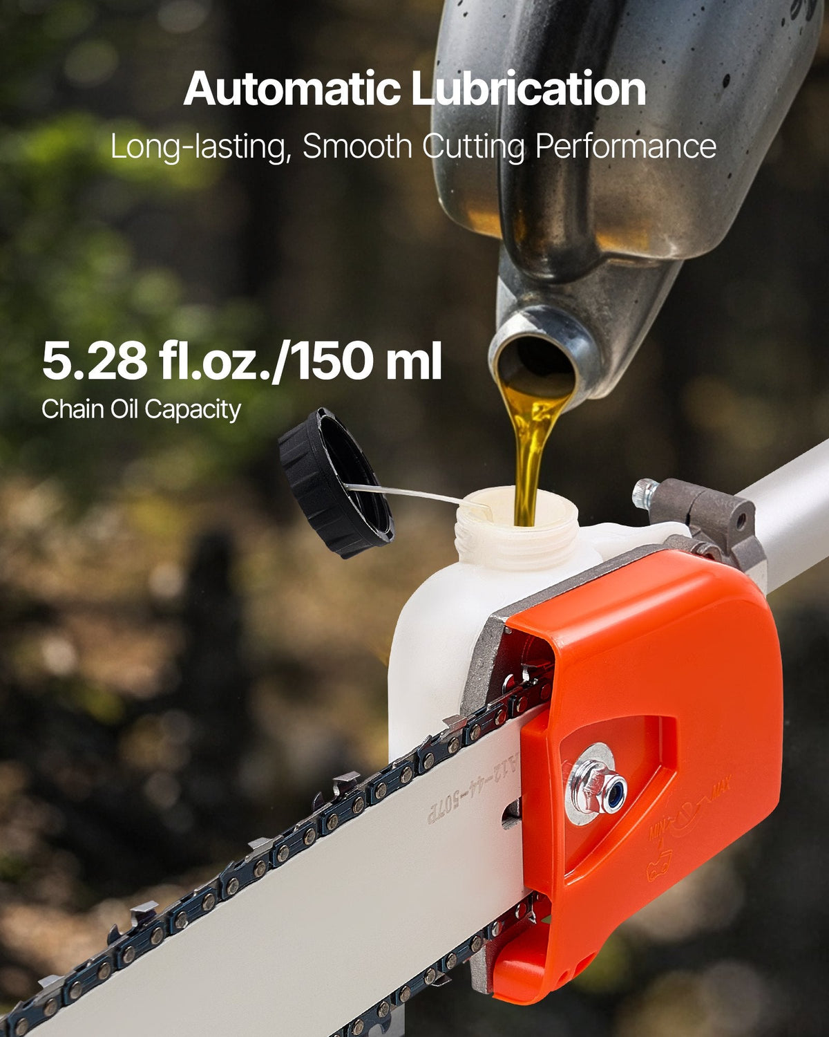 VEVOR benzīna teleskopiskais zaru zāģis ar 25 cm³ divtaktu dzinēju, 30,5 cm griešanas sliedi, 650 ml degvielas tvertni un pagarinājumu no 2,12 līdz 3,62 m, jaudīgs bezvadu ķēdes zāģis koku apgriešanai un kopšanai