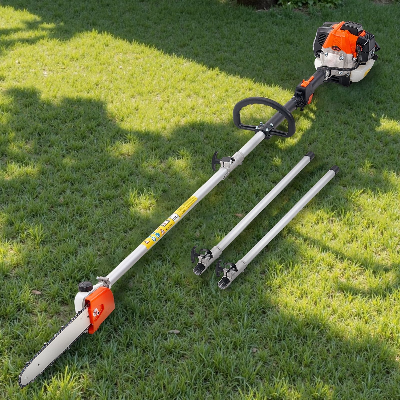 VEVOR benzīna teleskopiskais zaru zāģis ar 25 cm³ divtaktu dzinēju, 30,5 cm griešanas sliedi, 650 ml degvielas tvertni un pagarinājumu no 2,12 līdz 3,62 m, jaudīgs bezvadu ķēdes zāģis koku apgriešanai un kopšanai