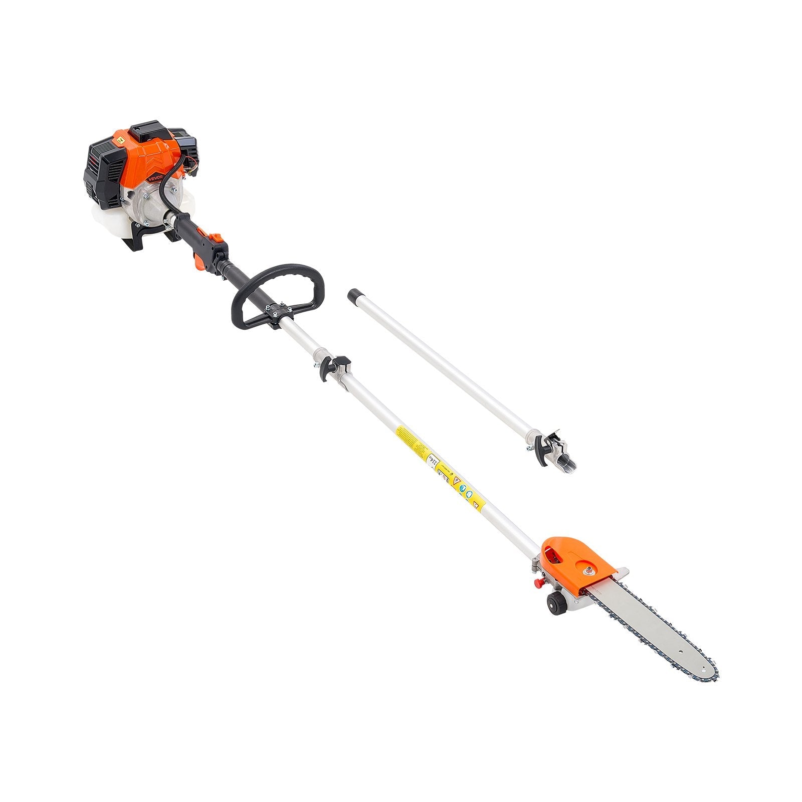 VEVOR benzīna teleskopiskais zaru zāģis ar 43 cm³ divtaktu dzinēju, 30,5 cm griešanas sliedi, rotējamu griešanas galvu un pagarinājumu no 2,16 līdz 3,66 m, jaudīgs bezvadu ķēdes zāģis koku apgriešanai un kopšanai