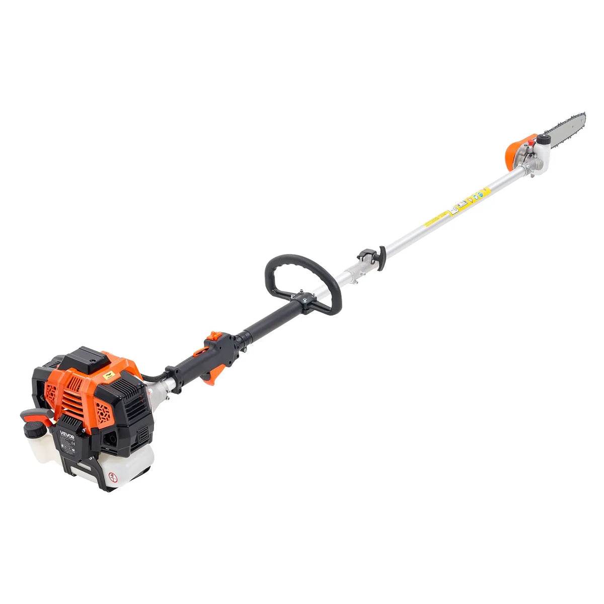 VEVOR benzīna teleskopiskais zaru zāģis ar 43 cm³ divtaktu dzinēju, 30,5 cm griešanas sliedi, rotējamu griešanas galvu un pagarinājumu no 2,16 līdz 3,66 m, jaudīgs bezvadu ķēdes zāģis koku apgriešanai un kopšanai