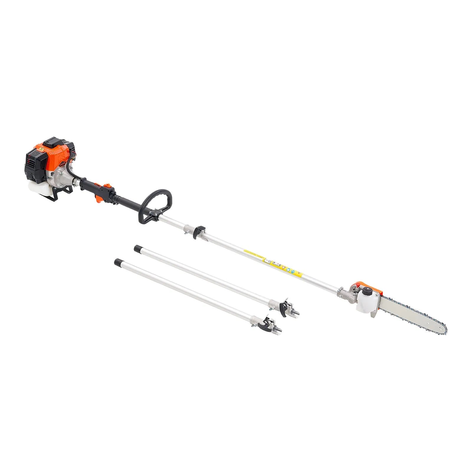 VEVOR benzīna teleskopiskais zaru zāģis ar 43 cm³ divtaktu dzinēju, 30,5 cm griešanas sliedi, rotējamu griešanas galvu un pagarinājumu no 2,16 līdz 3,66 m, jaudīgs bezvadu ķēdes zāģis koku apgriešanai un kopšanai