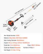 VEVOR benzīna teleskopiskais zaru zāģis ar 43 cm³ divtaktu dzinēju, 30,5 cm griešanas sliedi, rotējamu griešanas galvu un pagarinājumu no 2,16 līdz 3,66 m, jaudīgs bezvadu ķēdes zāģis koku apgriešanai un kopšanai