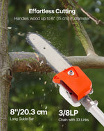 VEVOR benzīna teleskopiskais zaru zāģis ar 25 cm³ divtaktu dzinēju, 20,3 cm griešanas sliedi, 650 ml degvielas tvertni un pagarinājumu no 2 līdz 2,74 m, jaudīgs bezvadu ķēdes zāģis koku apgriešanai un kopšanai