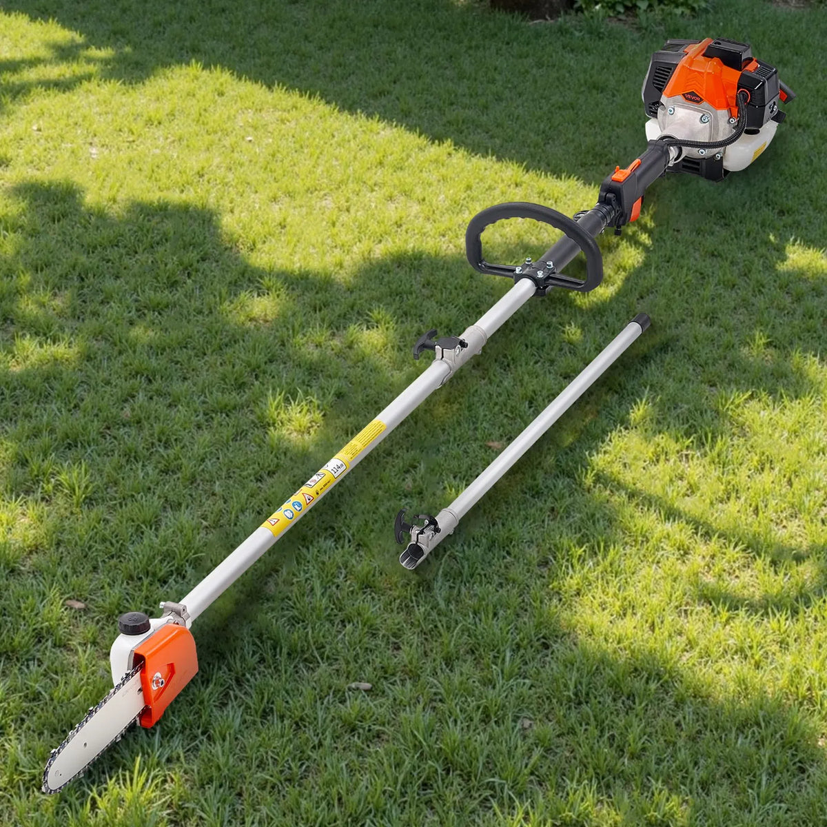 VEVOR benzīna teleskopiskais zaru zāģis ar 25 cm³ divtaktu dzinēju, 20,3 cm griešanas sliedi, 650 ml degvielas tvertni un pagarinājumu no 2 līdz 2,74 m, jaudīgs bezvadu ķēdes zāģis koku apgriešanai un kopšanai