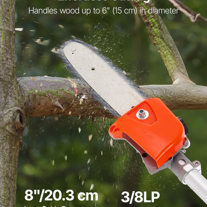 VEVOR benzīna teleskopiskais zaru zāģis ar 33 cm³ divtaktu dzinēju, 20,3 cm griešanas sliedi, 850 ml degvielas tvertni un pagarinājumu no 2 līdz 3,5 m, jaudīgs bezvadu ķēdes zāģis koku apgriešanai un kopšanai