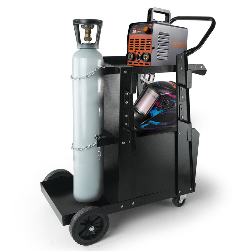 VEVOR Metināšanas Grozs, 2 Slāņi, 120 kg Slodze, Bloķējams Skapis, 360° Rotējoši Riteņi, Drošības Ķēdes Gāzes Tvertnēm