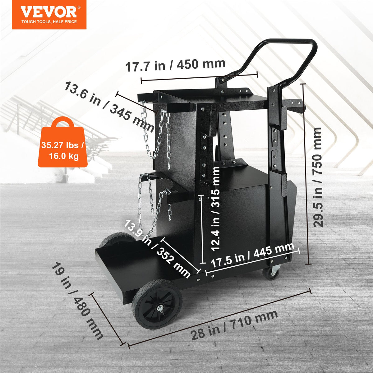 VEVOR Metināšanas Grozs, 2 Slāņi, 120 kg Slodze, Bloķējams Skapis, 360° Rotējoši Riteņi, Drošības Ķēdes Gāzes Tvertnēm