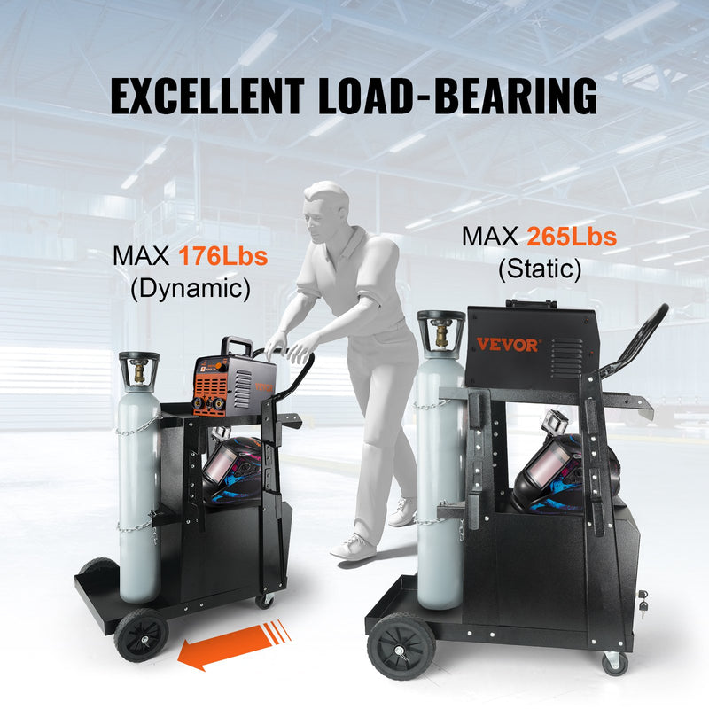 VEVOR Metināšanas Grozs, 2 Slāņi, 120 kg Slodze, Bloķējams Skapis, 360° Rotējoši Riteņi, Drošības Ķēdes Gāzes Tvertnēm