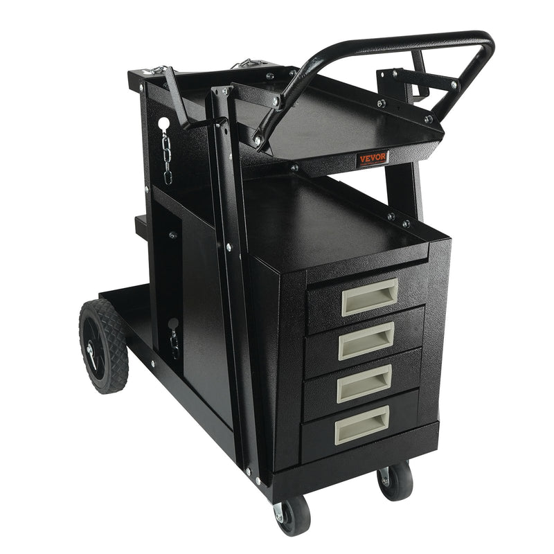 VEVOR Welding Cart, 2 Layers, 4 Drawers, 120 kg Load Capacity, 360° Rotating Castors, Gas Cylinder Safety Chains