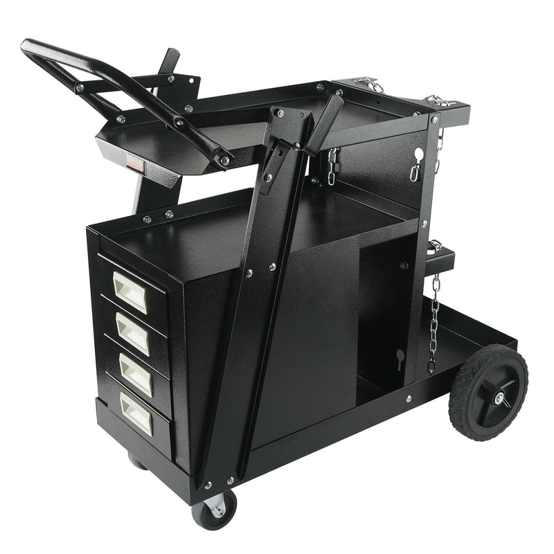 VEVOR Welding Cart, 2 Layers, 4 Drawers, 120 kg Load Capacity, 360° Rotating Castors, Gas Cylinder Safety Chains