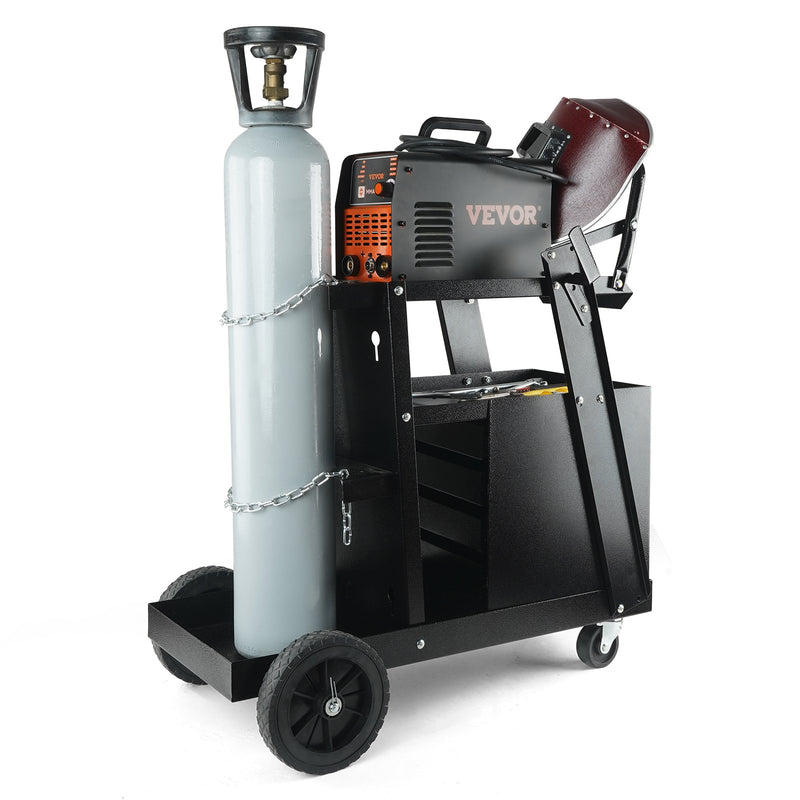 VEVOR Welding Cart, 2 Layers, 4 Drawers, 120 kg Load Capacity, 360° Rotating Castors, Gas Cylinder Safety Chains