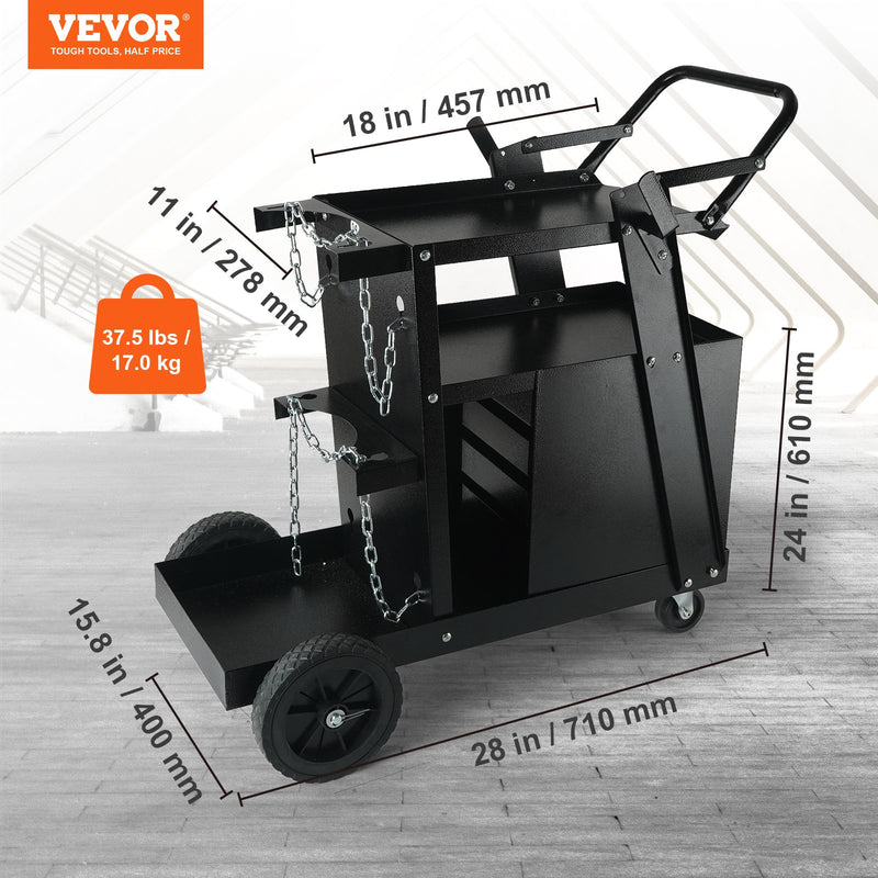 VEVOR Welding Cart, 2 Layers, 4 Drawers, 120 kg Load Capacity, 360° Rotating Castors, Gas Cylinder Safety Chains